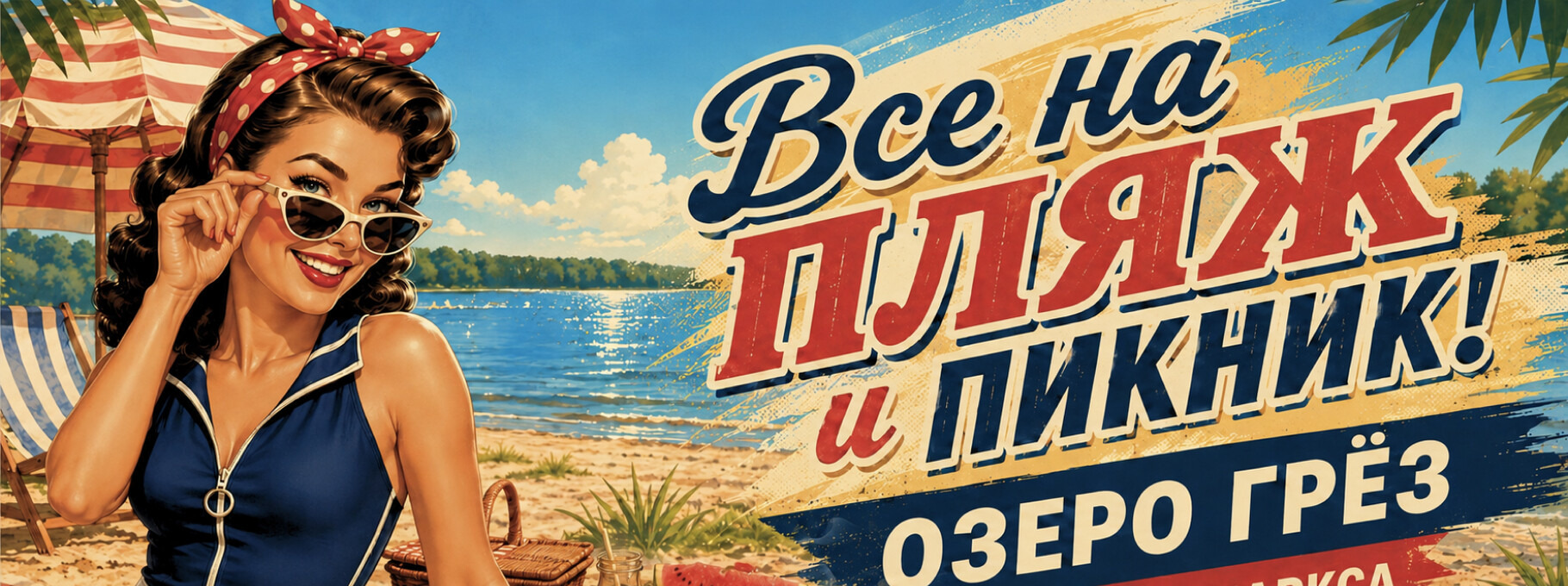 Постер: Все на пляж и пикник! Озеро Грёз