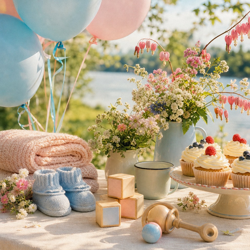 Нежный декор для baby shower в голубых и розовых тонах